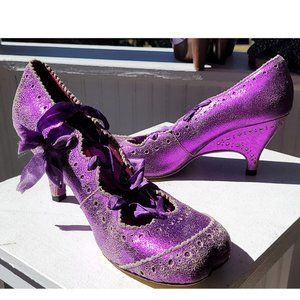 Irregular Choice Purple Magenta Heart Toe Lace Up heels 41